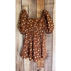 Abercrombie & Fitch Emerson Puff Sleeve Mini Dress Brown Polka Dot Small Petite